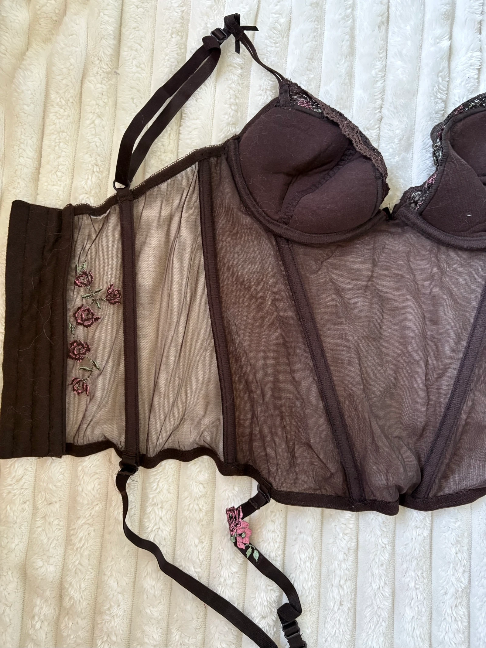 Bustier guêpière con portejarretes para mujer, estilo vintage con bordado de flores – photo 15